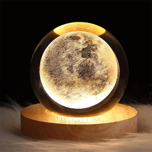 3D Galaxy Crystal Ball Lamp – LED Night Light with Planetary Design